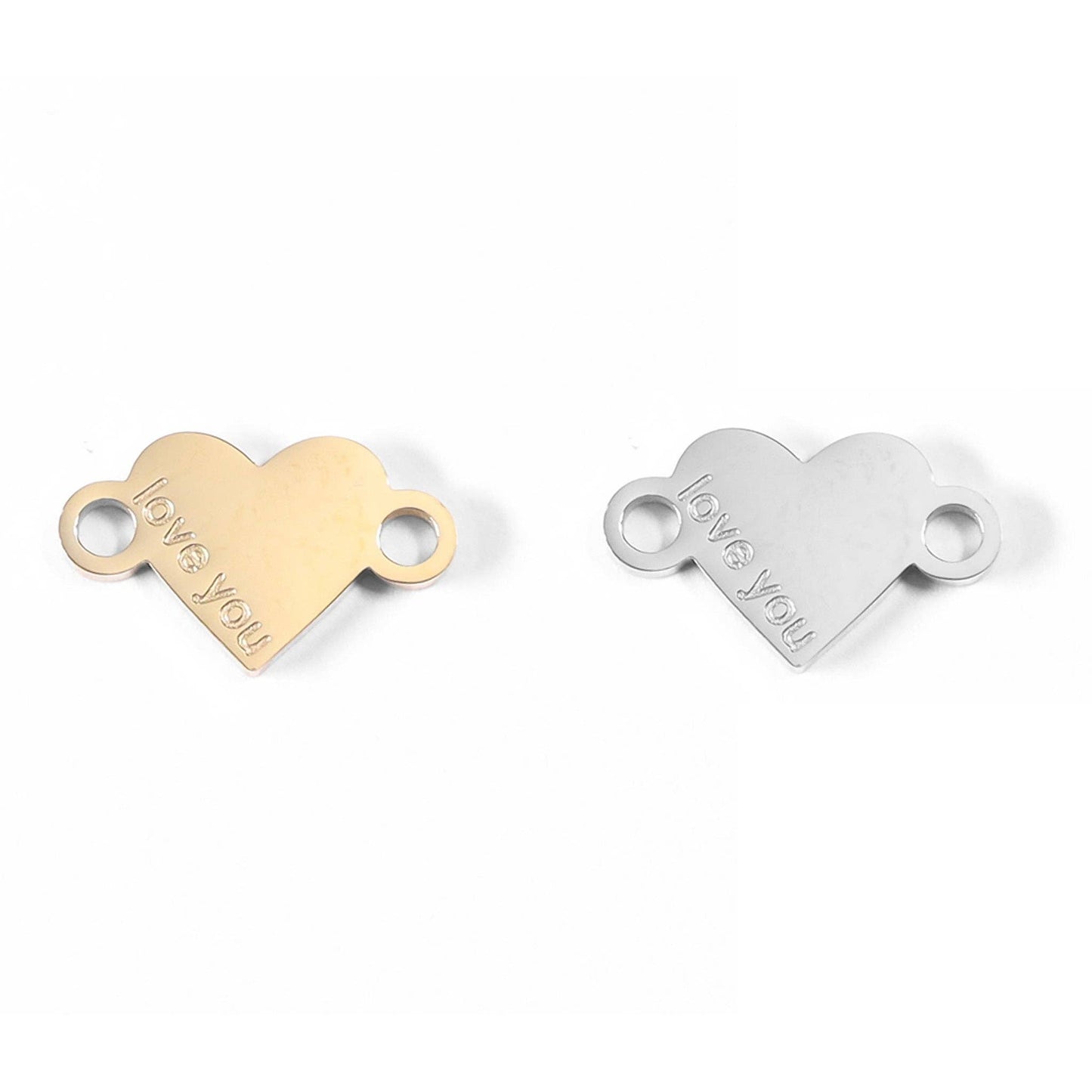 18K Gold PVD Stainless Steel "Love You" Heart Charm Connector