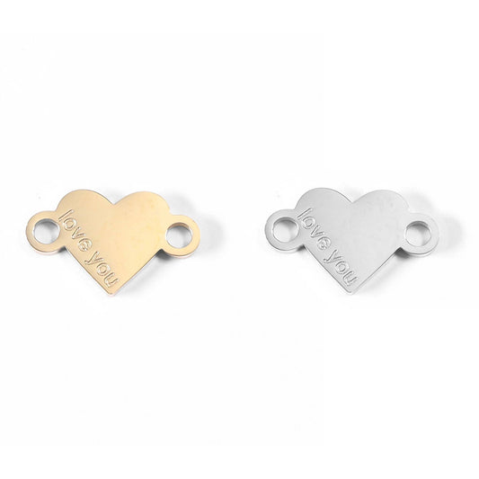 18K Gold PVD Stainless Steel "Love You" Heart Charm Connector