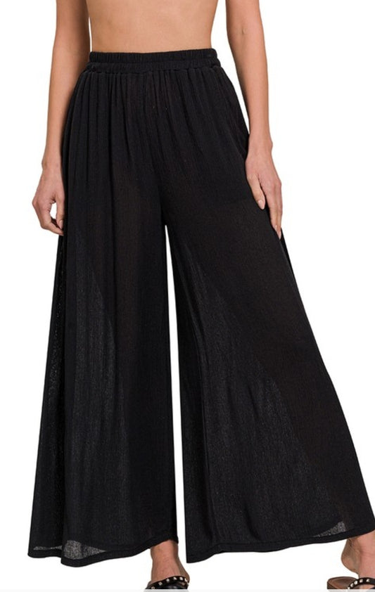 Woven Crinkle Wide Pants With Pockets