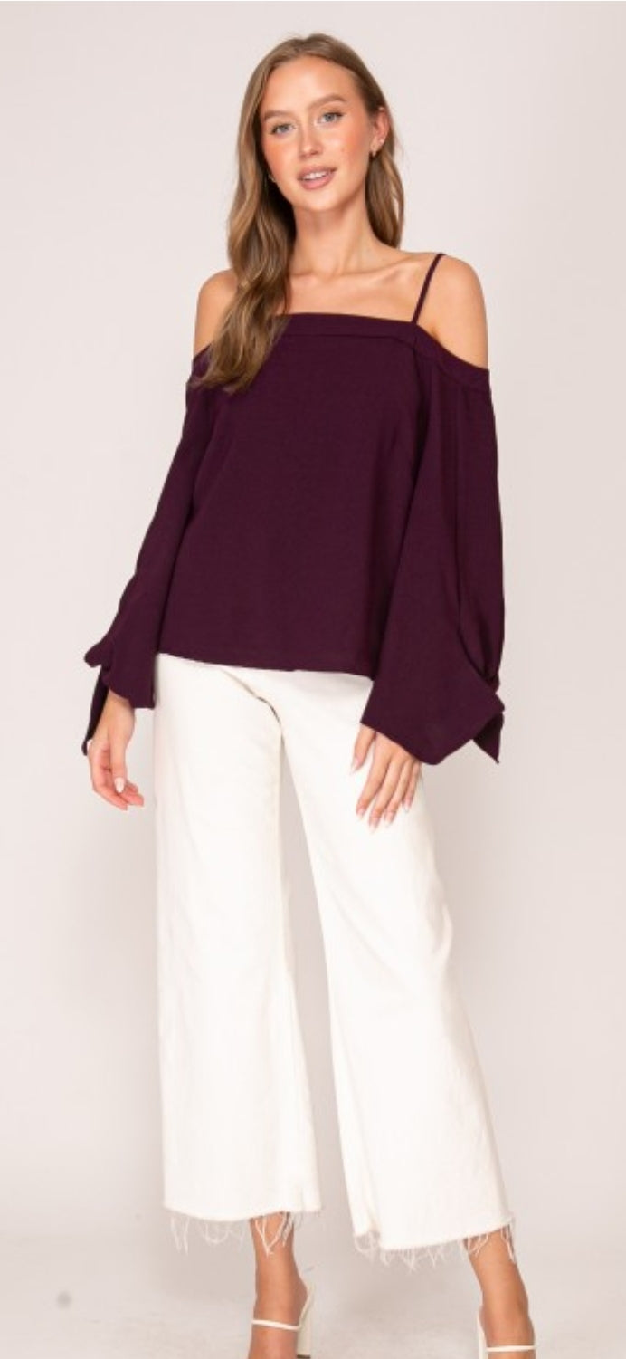 Off-the-shoulder Tie Sleeve Blouse