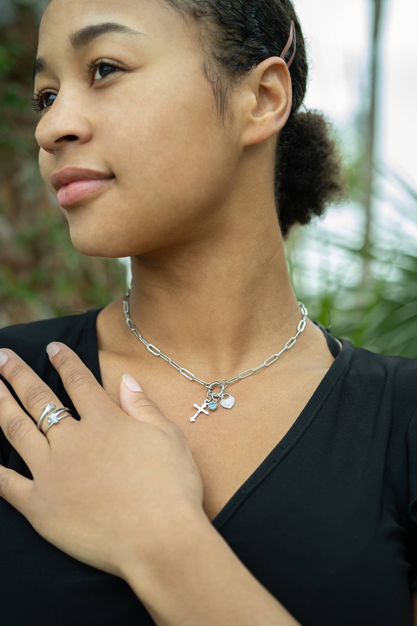 Stainless Steel Paperclip Carabiner Charm Holder Necklace