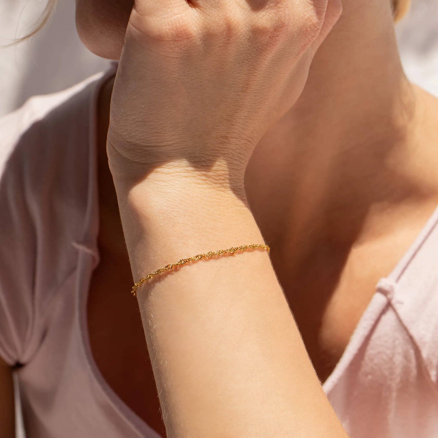 18K Gold PVD Stainless Steel Singapore Chain Bracelet