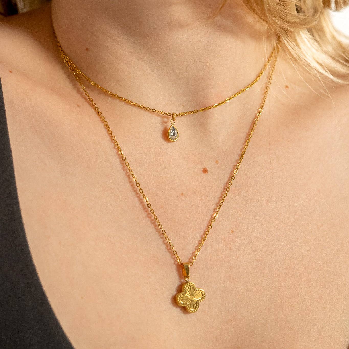 18K Gold PVD Stainless Steel Lucky Clover Charm Sunburst / PDL0270