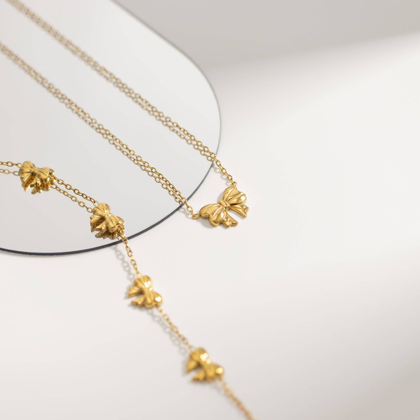 18K Gold PVD Stainless Steel Bow Charm Necklace