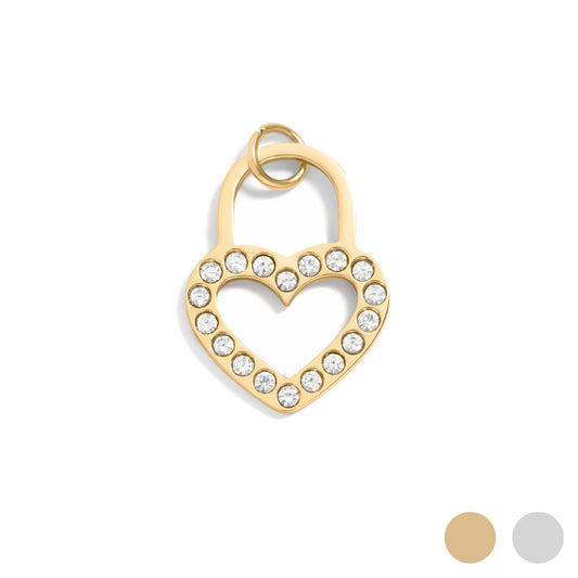 18K Gold PVD Stainless Steel CZ Padlock Heart Charm