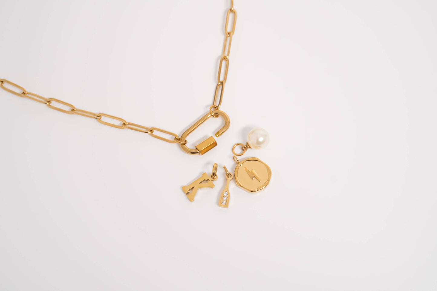 18K Gold PVD Paperclip Carabiner Necklace