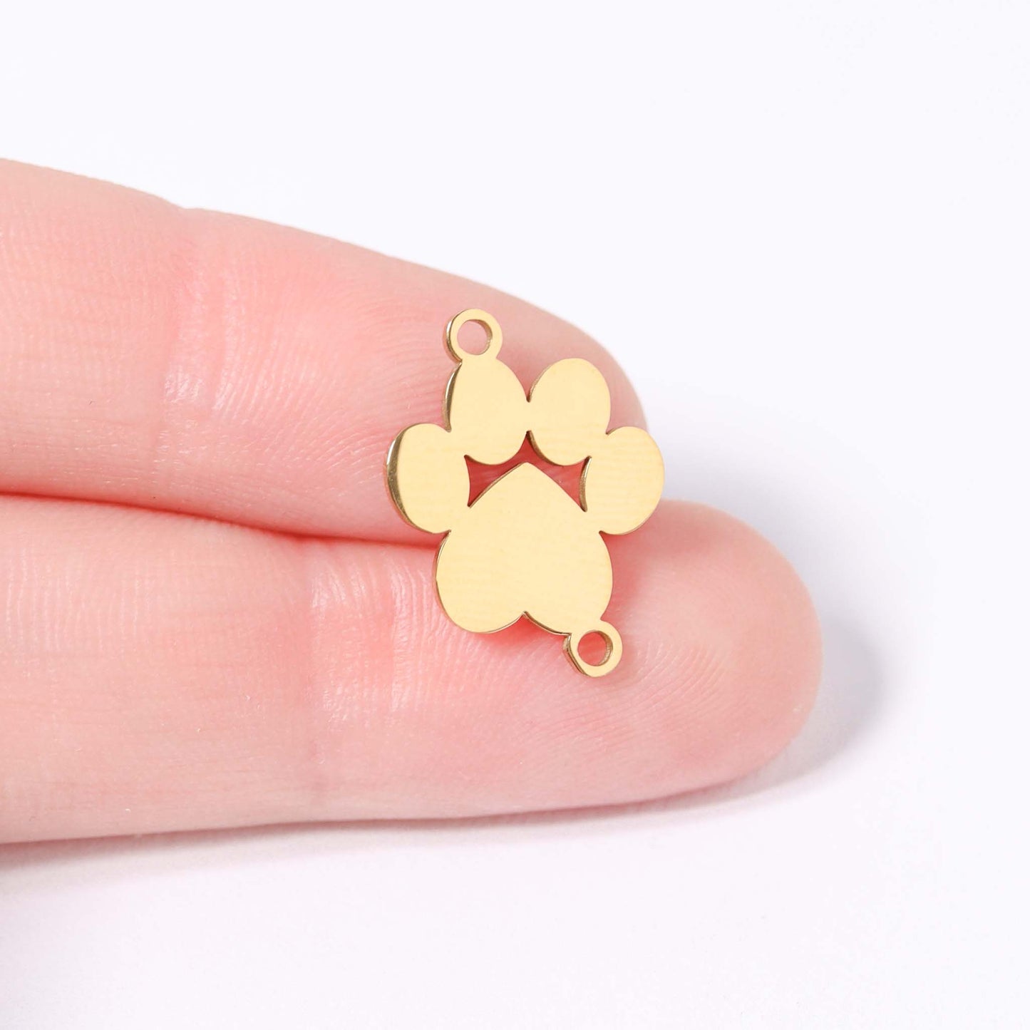 18K Gold PVD Engravable Paw Print Connector Charm