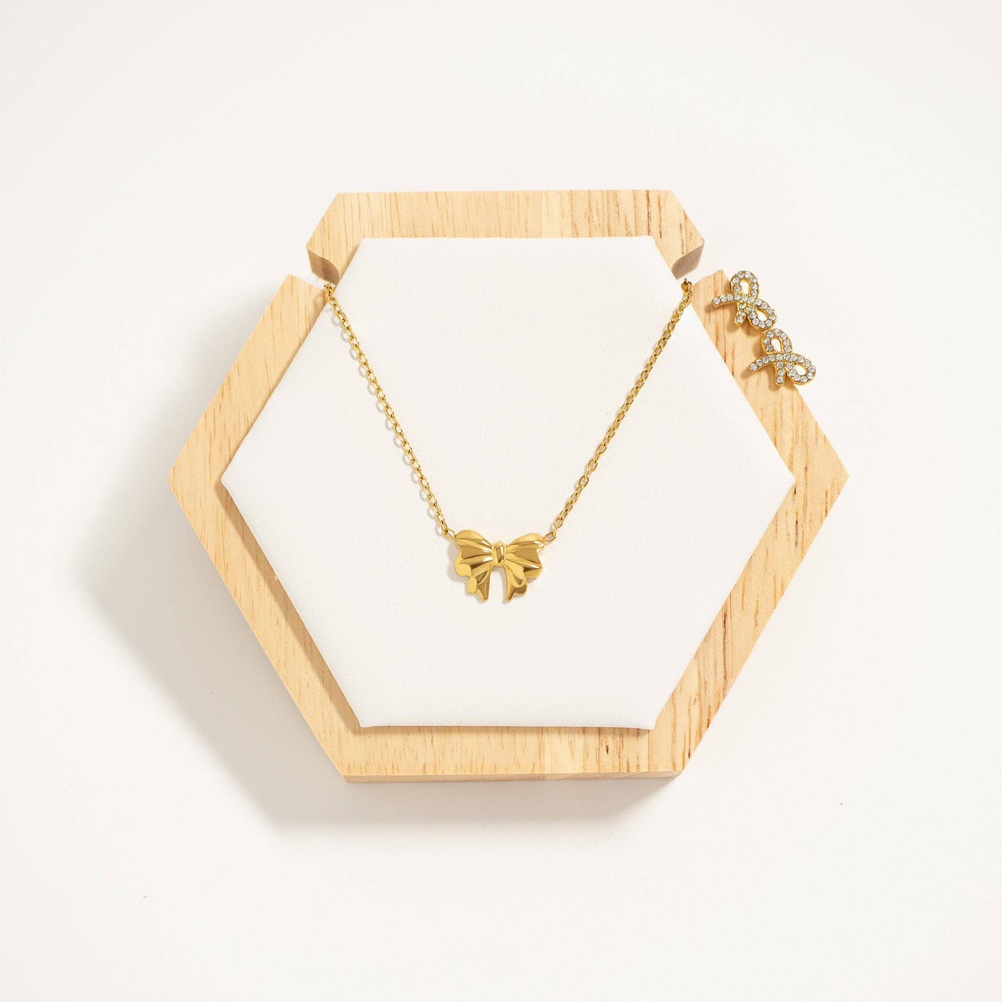 18K Gold PVD Stainless Steel Bow Charm Necklace