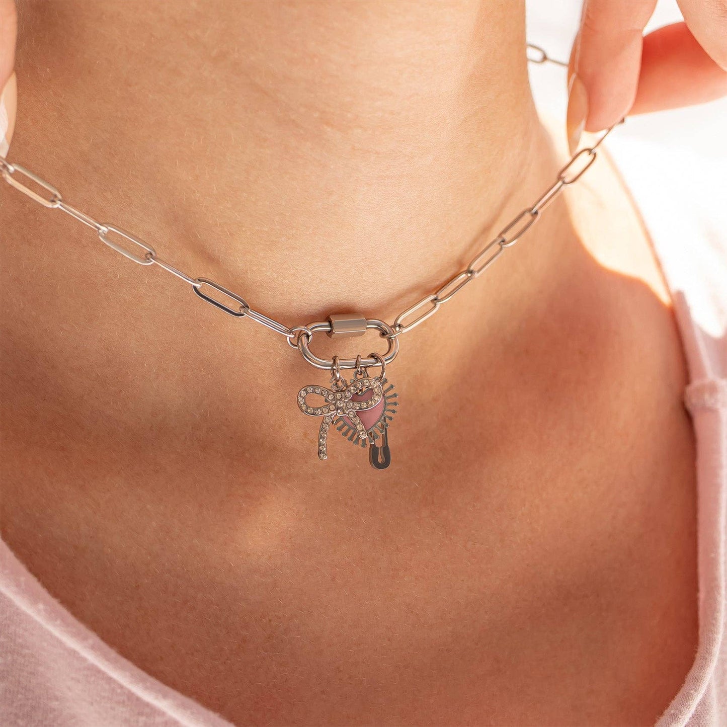 18K Gold PVD Paperclip Carabiner Necklace