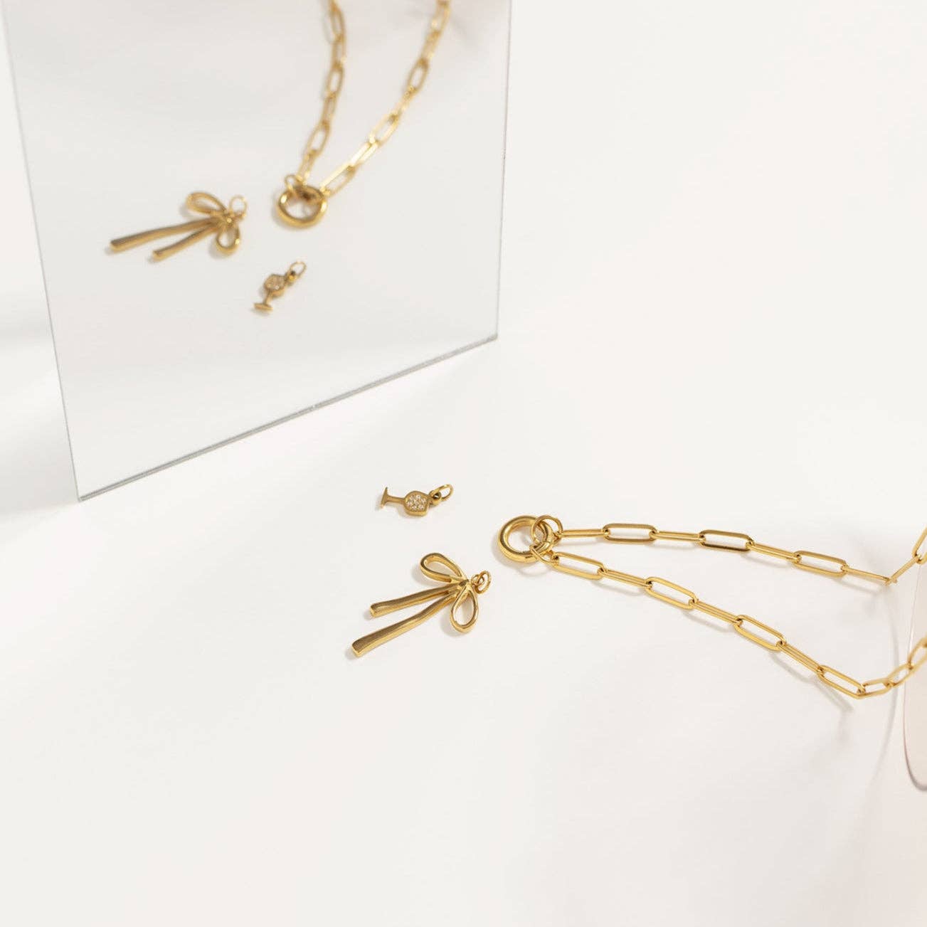 18K Gold PVD Stainless Steel Long Bow Charm