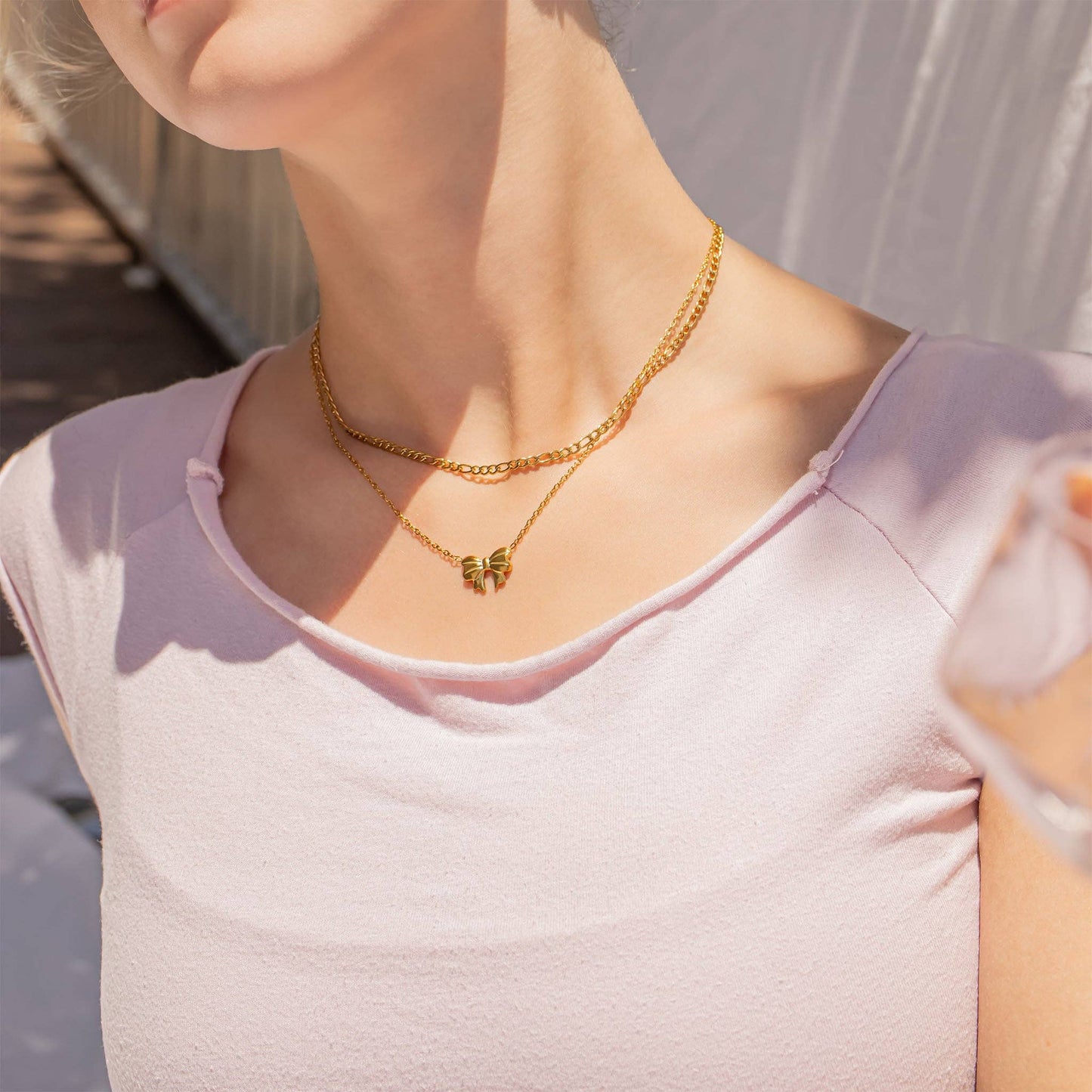 18K Gold PVD Stainless Steel Bow Charm Necklace