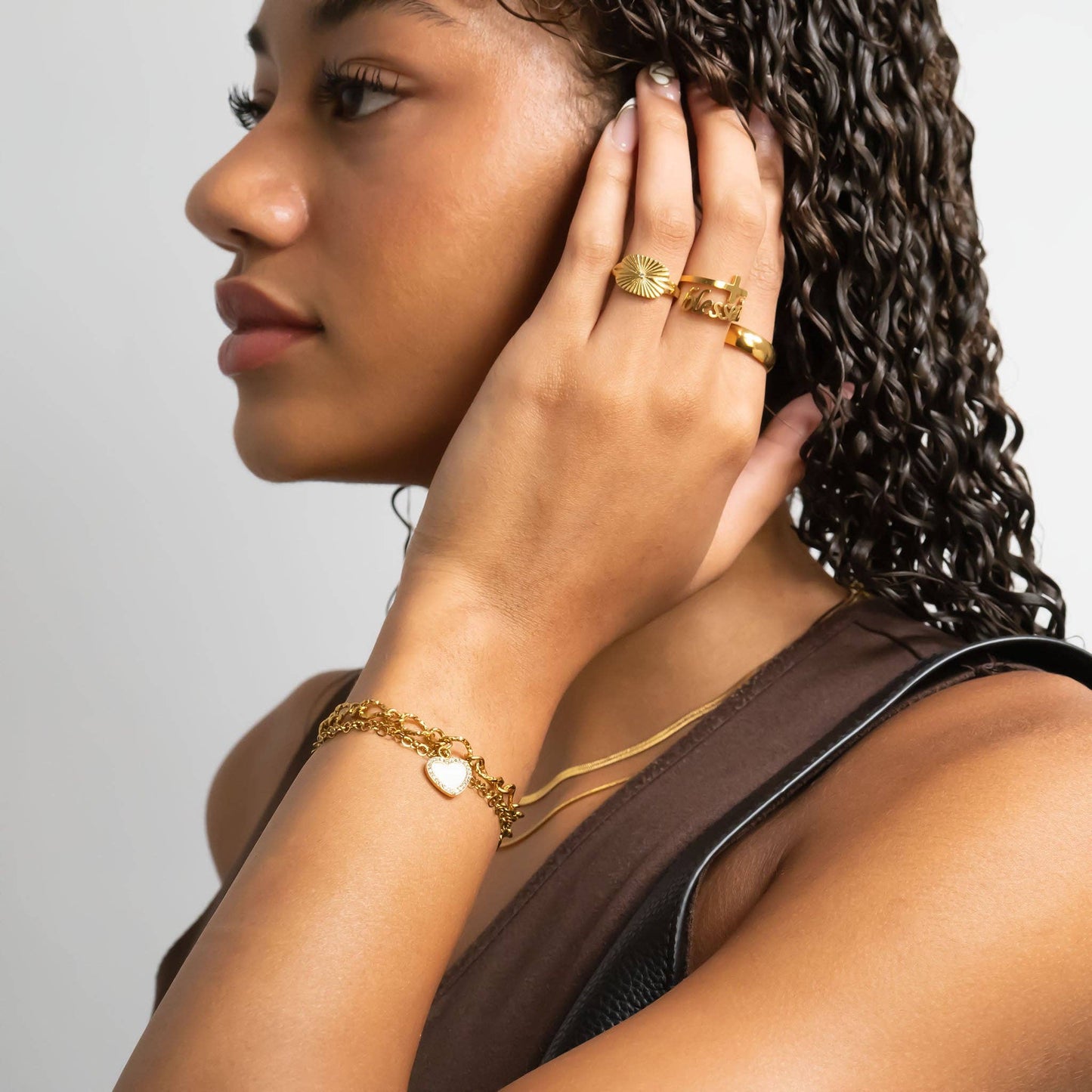 18K Gold PVD Stainless Steel Pearl Heart Charm