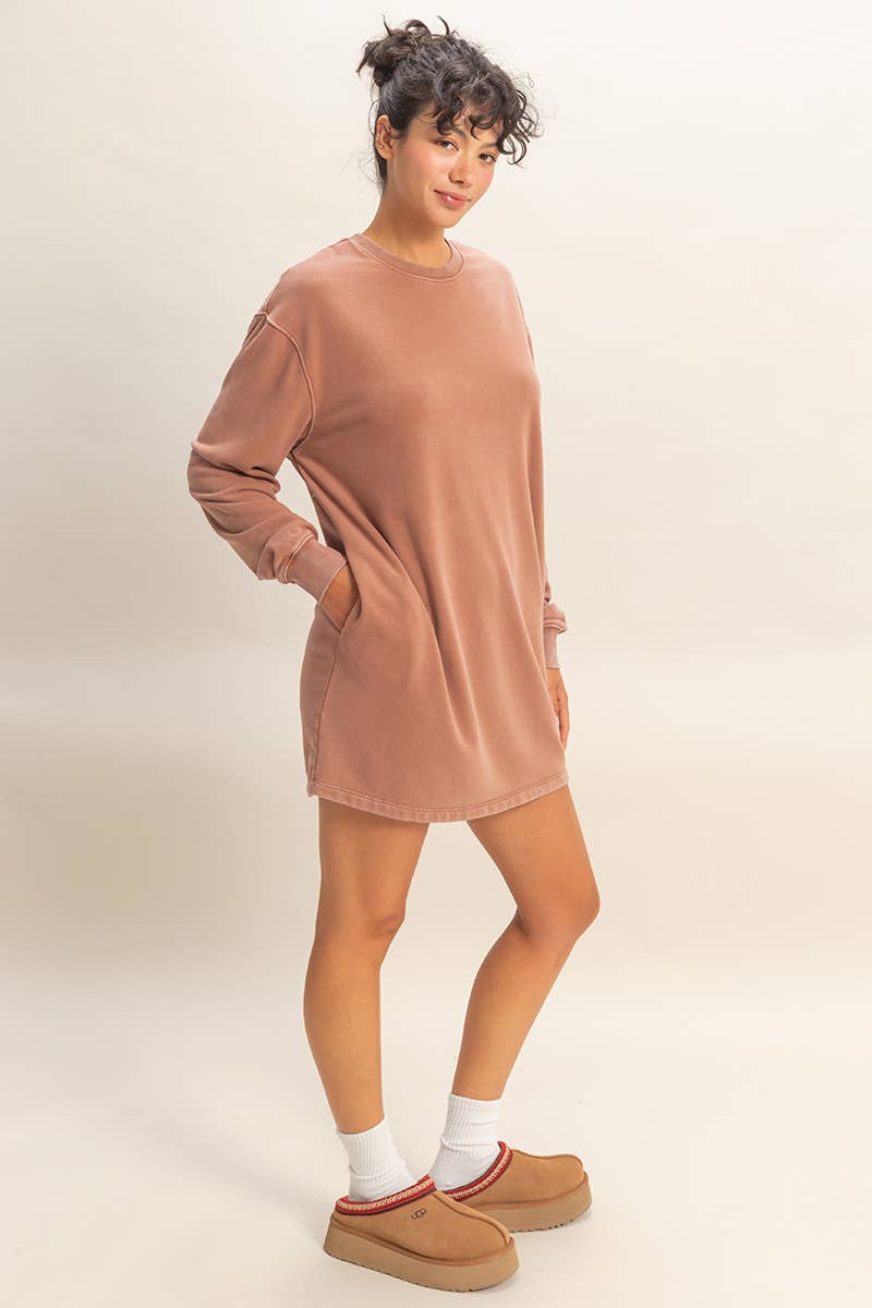 Mineral Washed Oversized Mini Sweatshirt Dress