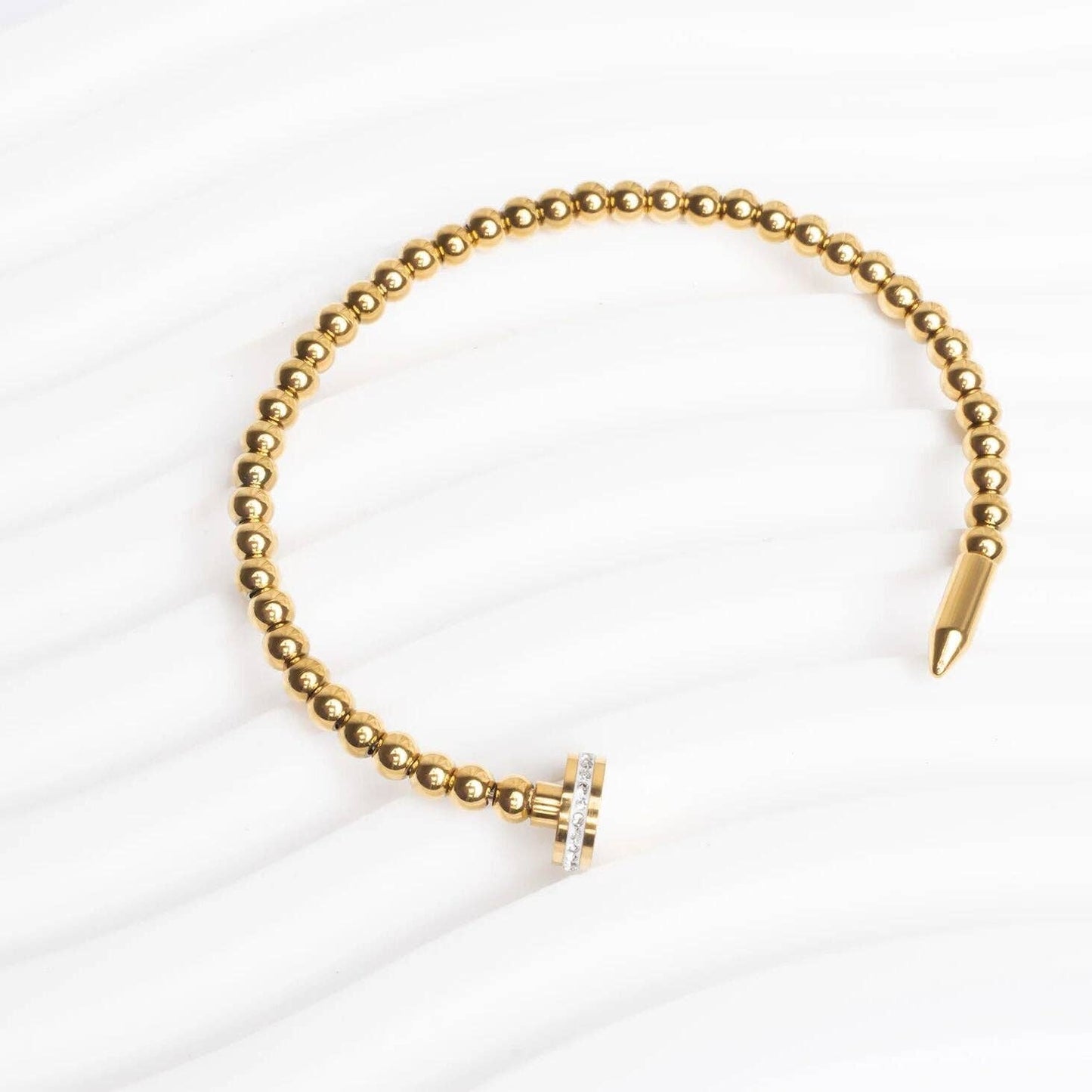 18K Gold PVD Stainless Steel Beaded Nail Bangle With Stones