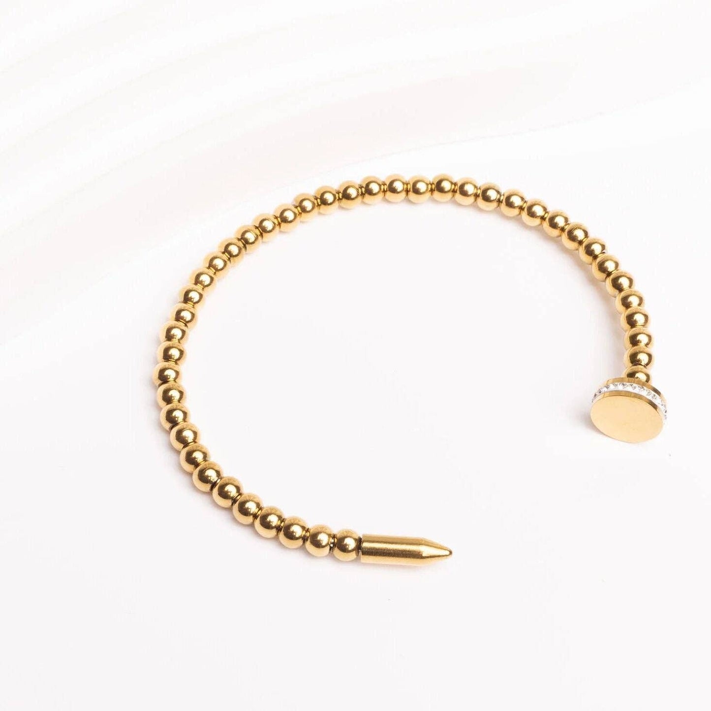 18K Gold PVD Stainless Steel Beaded Nail Bangle With Stones