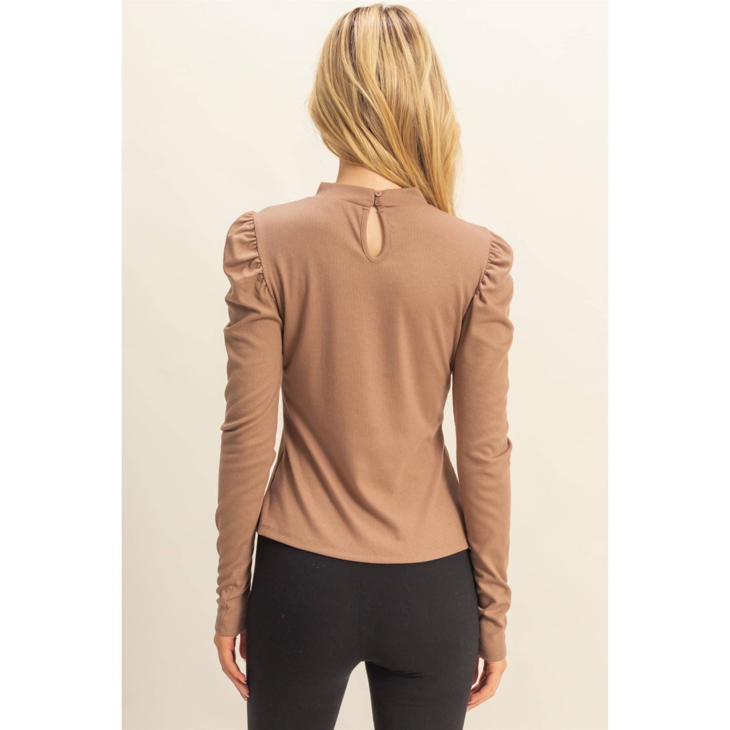 Elegant Puff-Sleeve Fitted Top With Keyhole Back