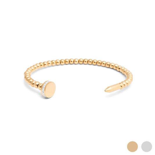 18K Gold PVD Stainless Steel Beaded Nail Bangle With Stones