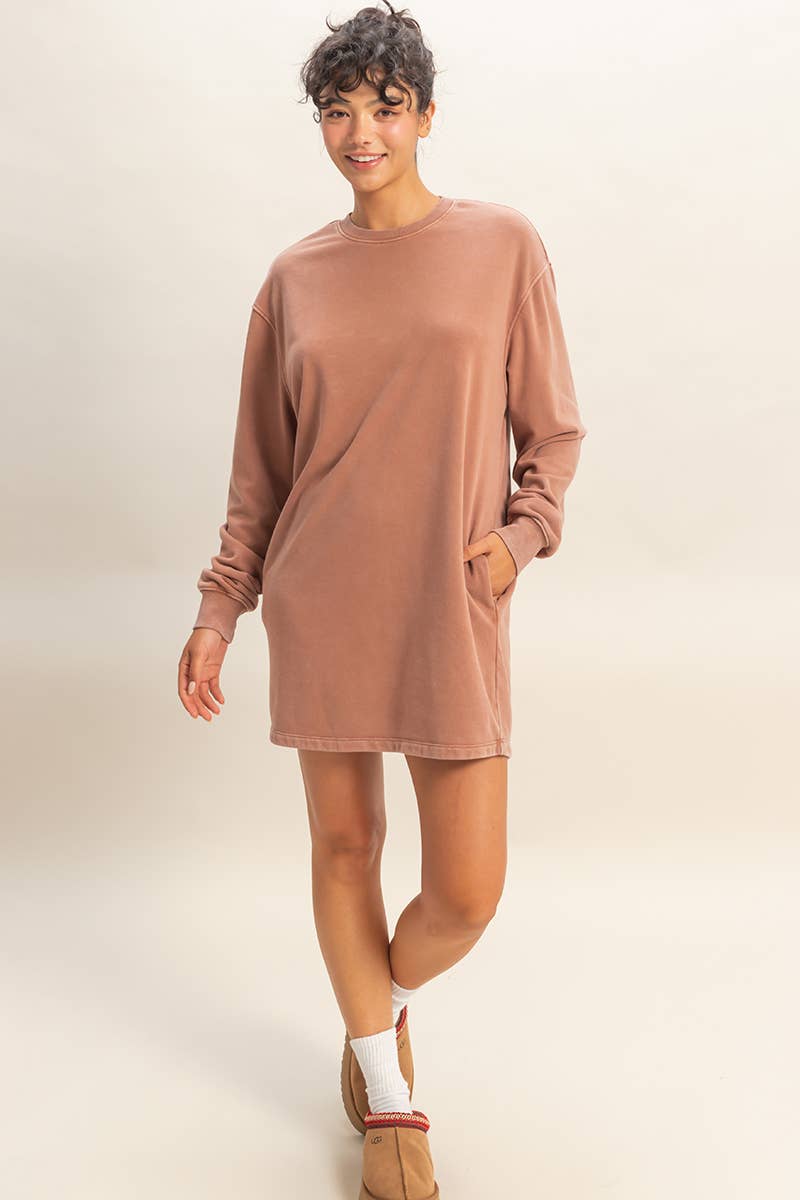 Mineral Washed Oversized Mini Sweatshirt Dress