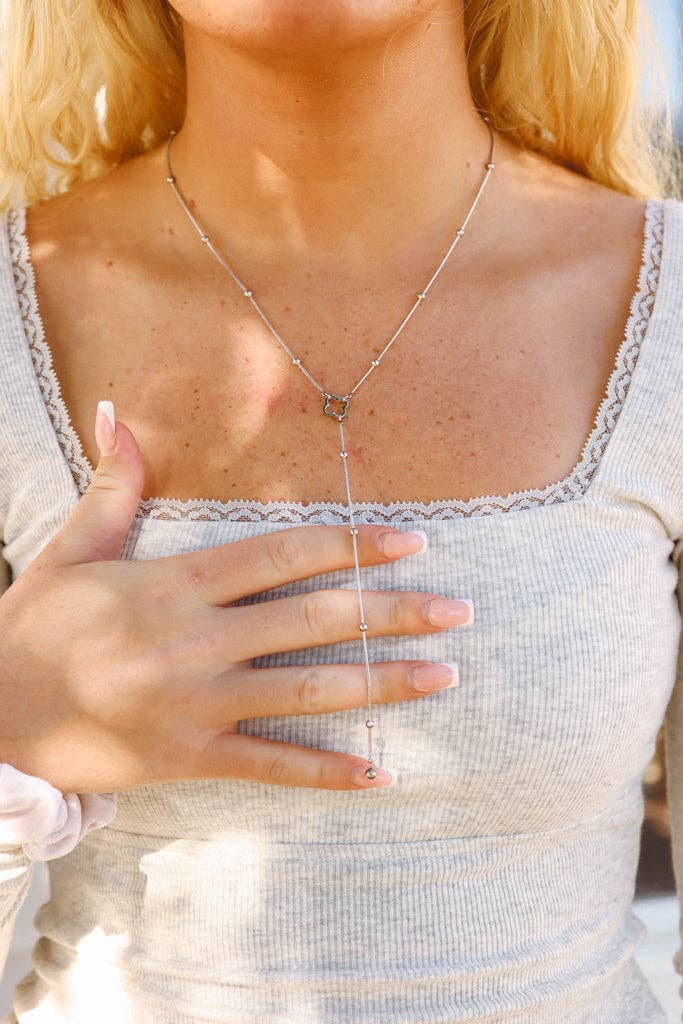 18K Gold PVD Stainless Steel Satellite Clover Lariat Necklace